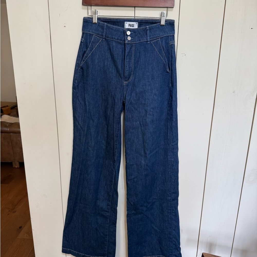 Paige Anessa Trouser High Waist Wide Leg Blue Jeans Tall Size 27 and 33” inseam